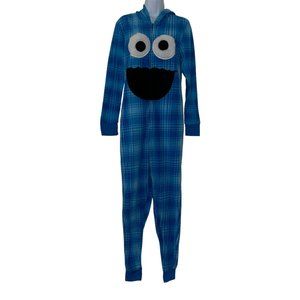 Sesame Street Cookie Monster Unionsuit Juniors L 11 13 Blue Costume Pajamas PJs